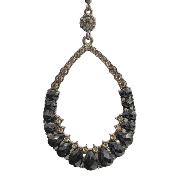 Large Gunmetal Gray Black White Rhinestone Teardrop Hook Dangle Pierced Earrings - Picture 4 of 10